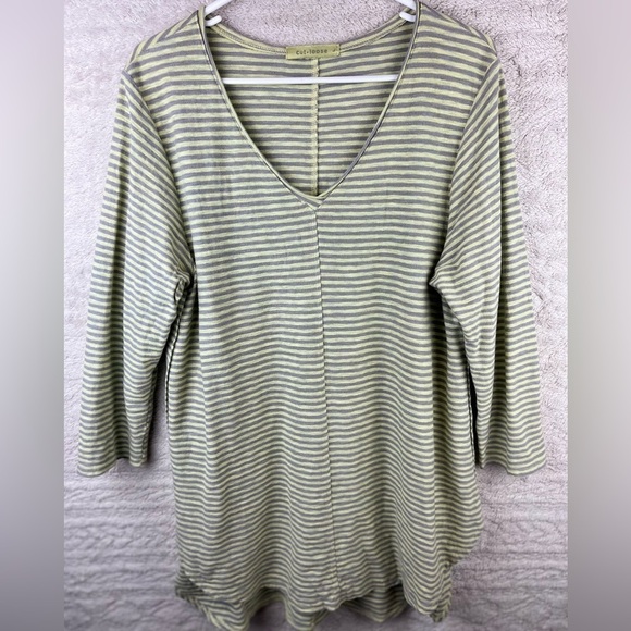CUT LOOSE Linen Tunic Striped Top Large - Picture 1 of 14